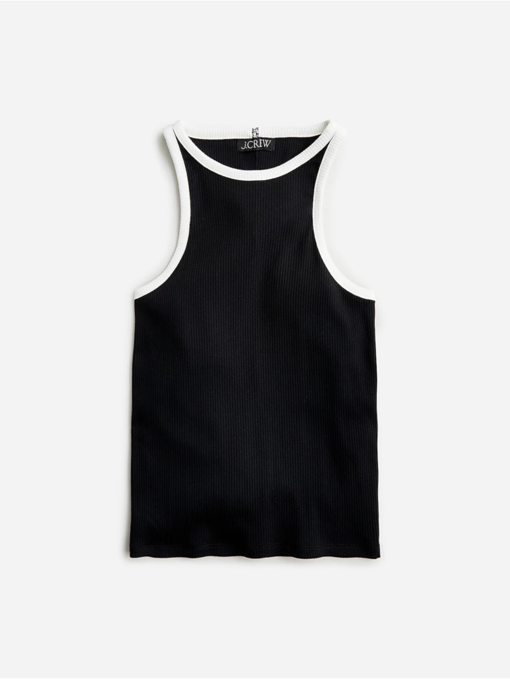 J.Crew Black Vintage rib high-neck cutaway tank top with white contrast trim Med